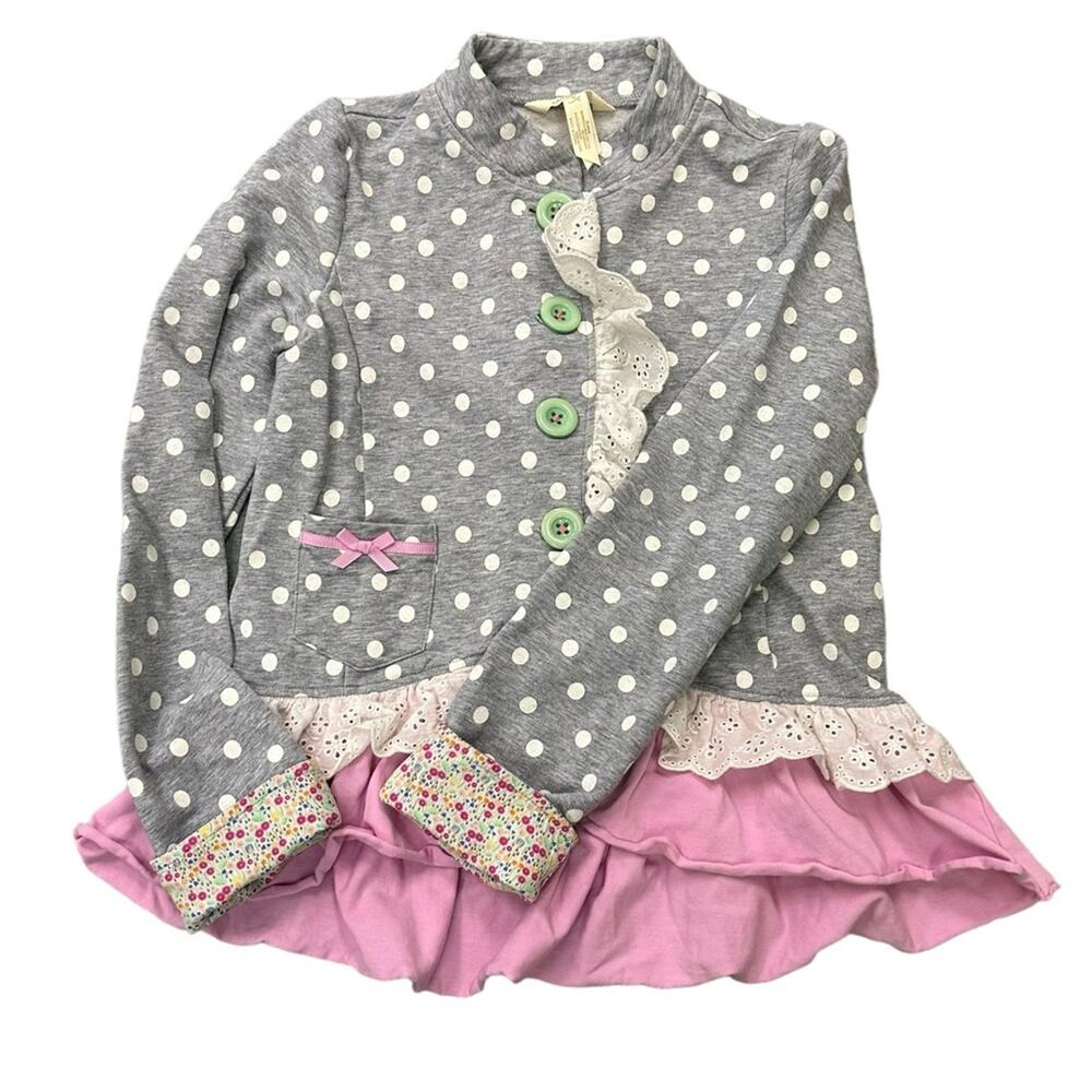 Matilda Jane Lead The Way Jacket Polka Dots Ruffled Hem Pink Gray Size 8